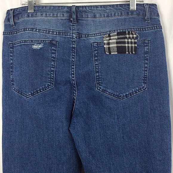 Tru Luxe Jeans Womens Size 14 Distressed Plaid Patch Patchwork Straight Leg - Picture 5 of 7